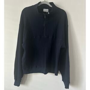 Cotton Citizen Waffle Half Zip Pullover Sweatshirt Men's Navy Blue Cotton Casual